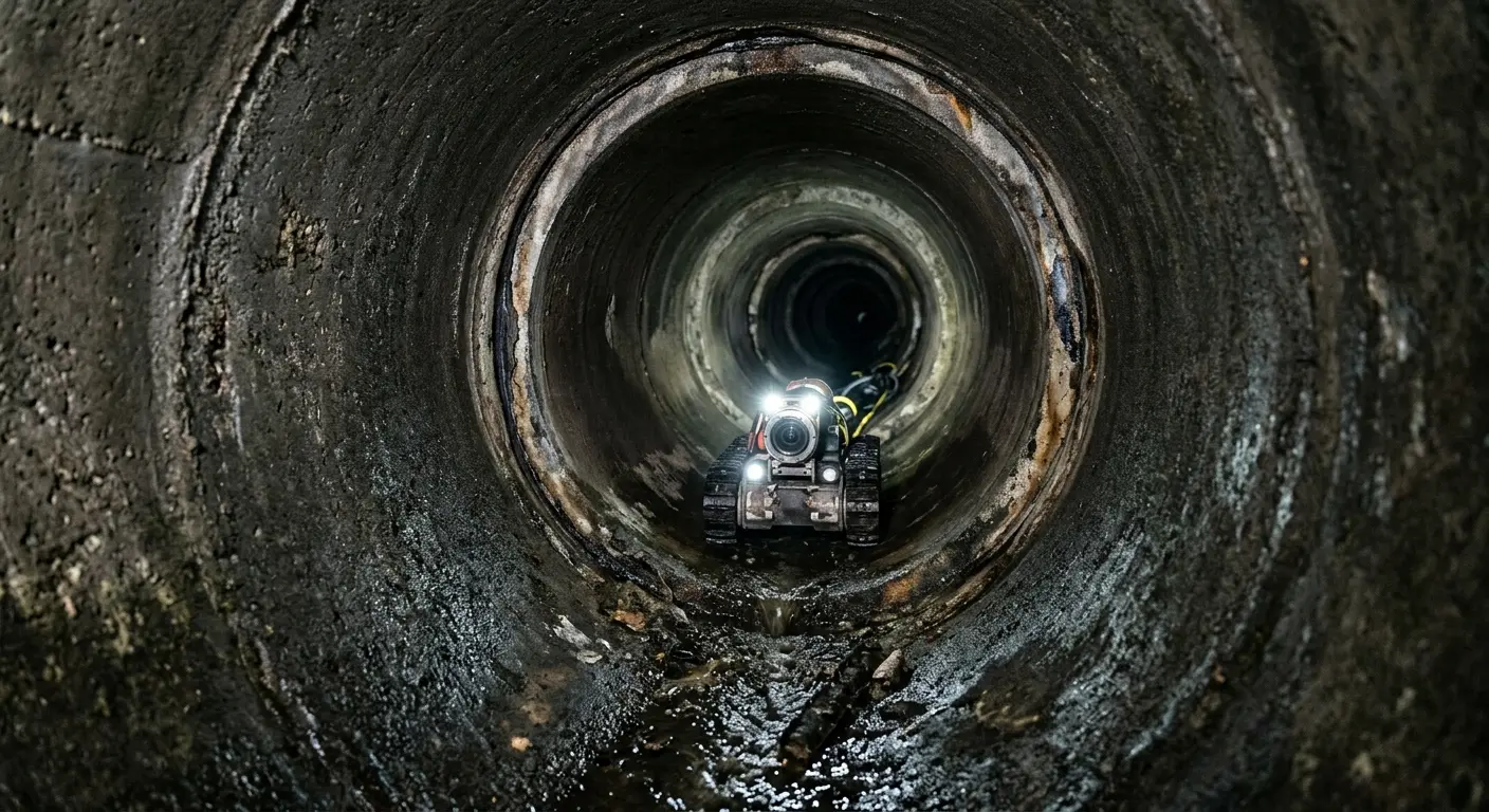 Robotic sewer camera inspecting pipe interior for Drain Snake Service in Lake Geneva