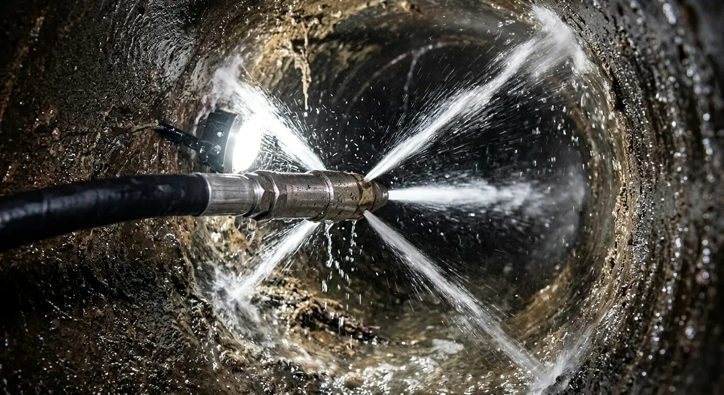 High-pressure hydro jetting nozzle cleaning sewer pipe for Storm Drain Cleaning in Lake Geneva